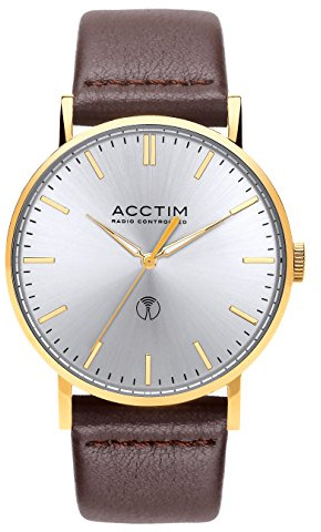 Acctim 60428 Sterling Dual Band Radio Controlled Watch Gold on Brown Leather