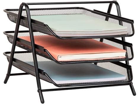 Mind Reader 3-Tier Paper Tray, Desktop Organizer, File Storage, Workspace, Office, Metal Mesh, 11.75L x 13.75W x 10H, Black
