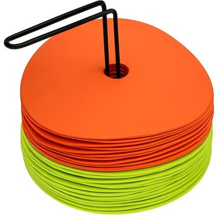 Fitness Health Lot de 24 marqueurs de points d'agilité à disque plat très visibles, 12 orange et 12 jaunes, antidérapants dans une poignée de transport pratique Disque de 15 cm