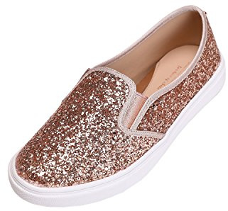 FEVERSOLE Women's Fashion Slip-On Sneaker Casual Flat Loafers Rose Gold Size 8.5 M US