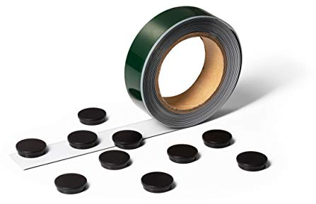 Durable 171702 Cinta magnética (autoadhesiva, 3,5 cm x 500 cm) cinta blanca con lámina protectora negra, incluye 10 imanes