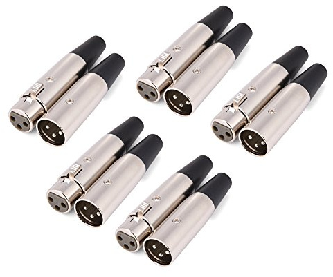 10 Stück XLR Stecker Set, 5 Stecker und 5 Buchse 3 Pin XLR Kabel Stecker Mikrofon Audio Anschluss für 6mm OD Mikrofonkabel mit Hoher Leitfähigkeit/Haltbarkeit/Gummischale
