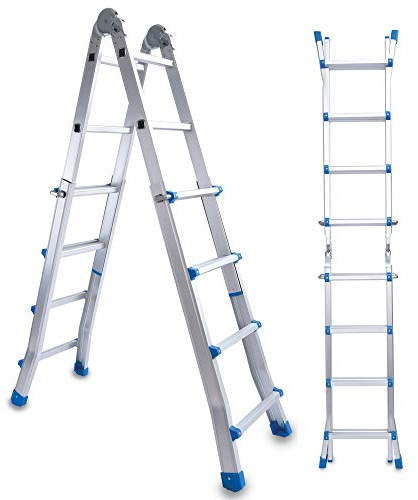 Linea Garden Friend S1405119 Scala Alluminio Everest 4+4, Grigio-Blu