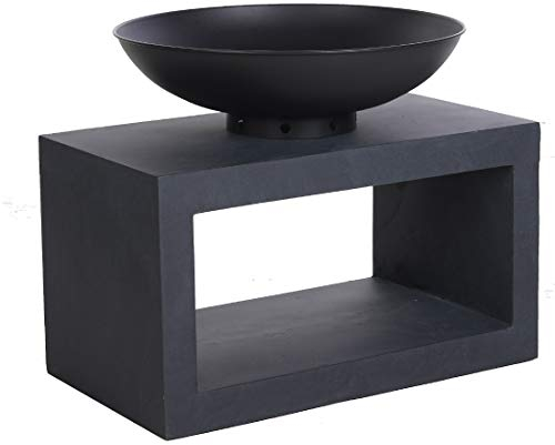 Outliv Feuerschale auf Säule, Witterungsbeständige Feuersäule aus Eisen & Clayfibre, Granitoptik, Dekorativ, Stabil, Für Garten & Terrasse, 64x36x51-80cm