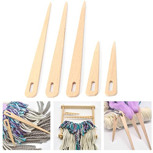 iSuperb 5 Stücke Holz Stricknadeln Wooden Weaving Needles, Nadelform Webschiffchen Strickgabel aus Naturholz (5 Pcs)