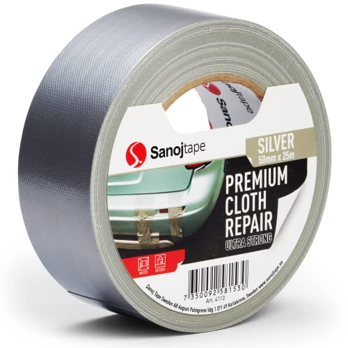 Sanojtape Nastro Americano Adesivo Telato 50mm x 25m Argento Gaffa Tape Duct Tape Extra Forte Resistente All'Acqua Riparazioni, Fissaggio, Imballaggio, Marcatura e Sigillatura