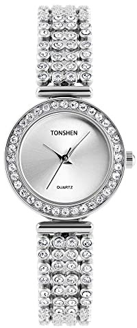 TONSHEN Fashion Damen Analog Quarz Uhren Edelstahl Kristall Armbanduhr