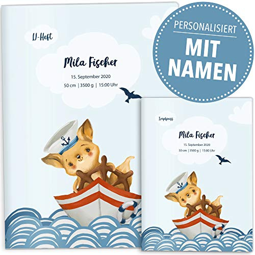 OLGS U-Heft und Impfpasshüllen Set Auf Hoher See | Untersuchungsheft Hülle & Impfpasshülle personalisierbar mit Namen und Geburtsdatum (U-Heft Set personalisiert, Kapitän Fuchs)