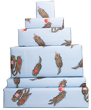 Central 23-6 Blatt Geschenkpapier - Geburtstag - Otter - Blaues Geschenkpapier für Männer - Frauen - Freunde - Recycelbar und im Vereinigten Königreich hergestellt