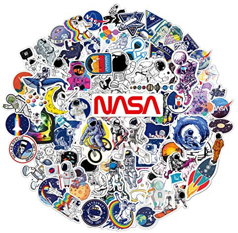 100pcs Space Stickers Pack for Water Bottles, NASA Logo Astronaut Vinyl Sticker for Hydroflask Helmet Laptop Skateboard, Waterproof Decals Gifts for Kids Adult Teens Girls Boys