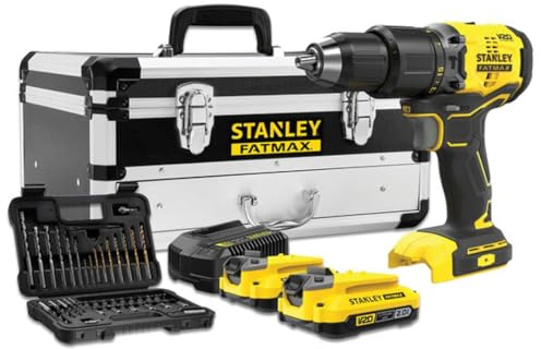 KIT: Taladro Percutor BRUSHLESS V20 Li-Ion 18V SFMCD715 + Set de 50 piezas con 2 baterías Li-Ion 2Ah, cargador 2A y Caja de Herramientas metálica con cajón