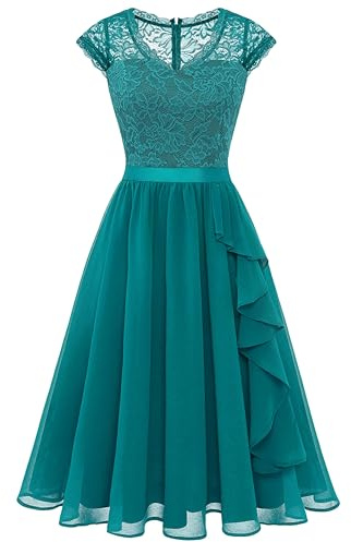 Wedtrend - Vestido de noche para mujer con volantes y encaje elegante de gasa de seda para boda, S