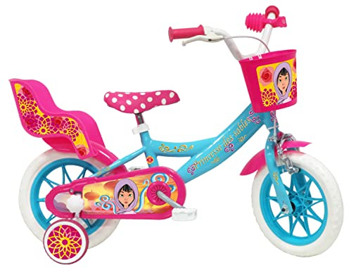 Vélo ATLAS Fahrrad 12 Zoll (30,5 cm), Sandprinzessin mit Bremse, Korb vorne, Puppenhalter hinten, Schutzbleche, Gehäuse und Stabilisatoren, Türkis