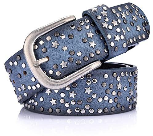 Karoukee Cinturón con Tachuelas para Mujer, Cinturón de Cuero con Remaches y Estrellas, Cinturón de Moda con Hebilla Ligera para Vaqueros, Pantalones Informales y Pantalones Cortos