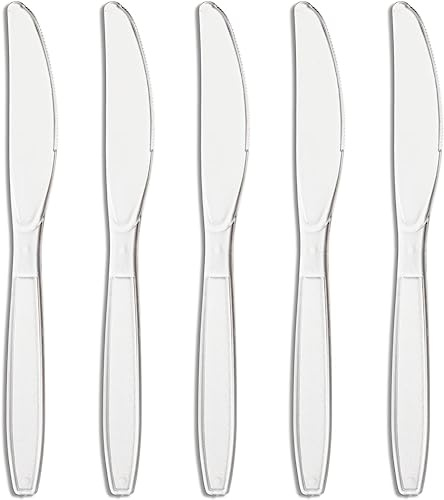 Heavy-Duty Clear Plastic Knives- (Pack of 300) -Reusable - BPA Free Tableware and Dinnerware - Transparent Color Knives Perfect for Indoor/Outdoor Parties, Picnic, BBQ, Takeaways