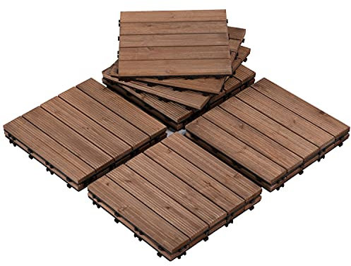 Yaheetech Piastrelle Esterno 30x30 cm/pz Legno Pavimento Giardino ad Incastro per Balcone Terrazza Patio Tagliabile 1㎡/Marrone Scuro 11pz
