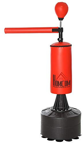 HOMCOM Fristående boxningssäck Punching Ball brununier 3 i 1 syntetisk beläggning dim. 88L x 48 l x 155-205H cm röd svart