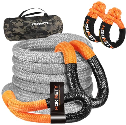 HOKINETY Kinetic Recovery Abschleppseil: 3,8 cm x 9,1 m, 21,772,4 kg Snatch Strap mit weichen Schäkeln, Robustes Offroad-Abschleppgurt-Set für LKW, SUV, UTV, ATV, Traktor, Auto, Jeep, Grau