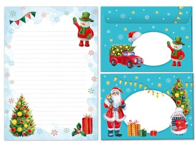 Weihnachten Briefpapier für Kinder Weihnachtsbriefpapier Briefpapier-Set Weihnachtsmann als Briefblock mit Umschlag für Kinder Mädchen Jungen (Block A5 mit 25 Blätter + 15 Umschläge)