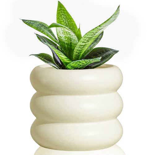 Cusmation Moderner Blumentopf, 11,9 cm, beige Keramikglasur, Sukkulenten-Übertöpfe für den Innenbereich, einzigartige Töpfe, Pflanzgefäß mit Drainagelöchern, kleine Blasen Porzellan für Kräuter