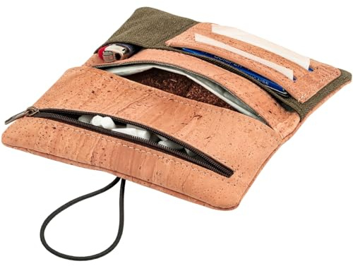 SIMARU Tobacco Pouch for 30 g Tobacco Pouch, Rotating Tobacco Bag Including Filter, Paper and Lighter Compartment, Turner Bag for Men and Women (Beige)