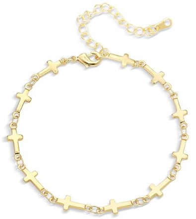 ALEXCRAFT Armbänder Kreuz Armband Silber Gold Verstellbare Kette Armreif | Verstellbar Armbänder für Damen Frauen Kreuz Charm Fußkettchen Freundschafts Armkette Schmuck Muttertag Abschlussfeier 17+5cm
