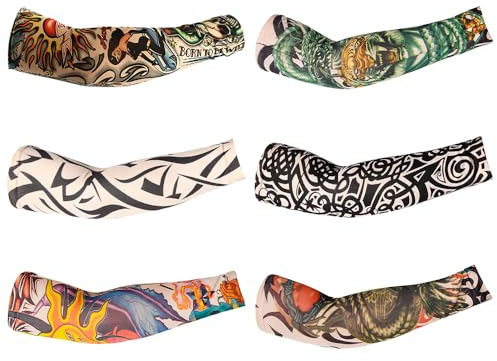 Ieron 6 uds Arte Brazo Falso Tatuaje Mangas Cubierta para Hombres Mujeres, Moda Nylon Falso Tatuaje Temporal Mangas para Festivales