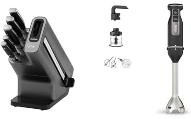 Ninja Foodi StaySharp Knife Block with Integrated Sharpener, 5-Piece Knife Set Includes Chef Knife & Ninja Foodi 3-in-1 Hand Blender, Hand Mixer & Chopper, Food Processor