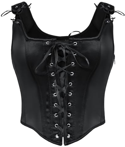 SCARLET DARKNESS Steampunk Corset gilet da donna tinta unita Lace-Up corpetto medievale, Nero , 44