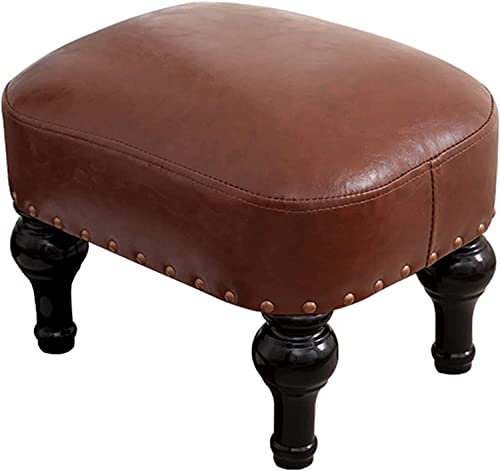 Fußstütze Ottoman Rechteck Leder Ottoman Für Wohnzimmer, Fußhocker Sofa Fußstütze Mit Wasserdichter Hocker Oberfläche, Tragbarer Schlafzimmer Kleiner Fußhocker/Braun