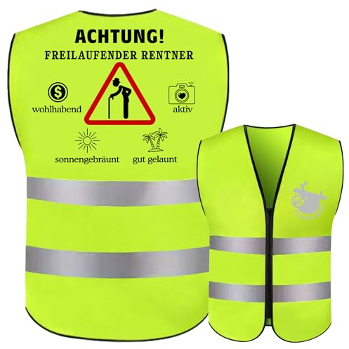 Renteneintritt Geschenk: Achtung Freilaufender Rentner - Warnweste für Männer und Frauen, lustige Ruhestand Deko, Abschiedsgeschenk für Kollegen