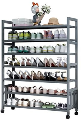 Gaoxianglin 7 Tier Bamboo Shoe Rack, Shoe Storage Organizer Shelves with Wheels and Stable Frame, Slim Shoe Stand Space-Saving Removable Layer, for Closet, Hallway, Entryway, Living Room(Size:80CM)