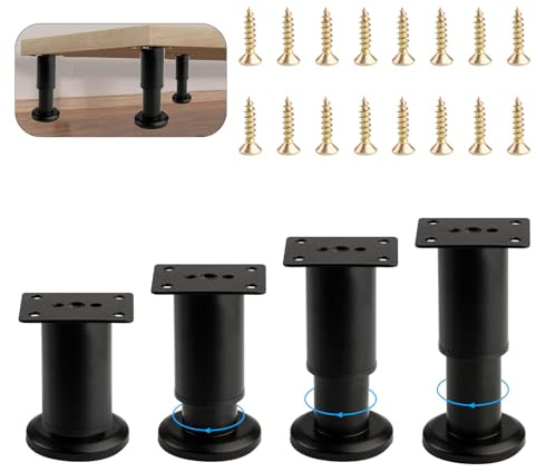 4 Pcs Adjustable Furniture Legs for Furniture Feet,Height Adjustable Feet | 7.08-11.81, Black Stainless Steel Support Cabinet Legs for Sofa Coffee Table Chair Desk Kitchen Cupboard Legs Feet(18-30CM)