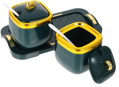 PHENOFICE 1juego Tarros De Especias De Cerámica Con Tapa y Cucharas Contenedor De Condimentos Con Bandeja Para y Pimienta Cocina