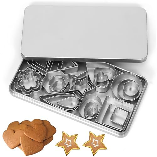 Mini Ausstechformen Set 30 Stück Edelstahl Plätzchenausstecher DIY Sechseckiger Herzförmiger Ausstecher mit Sternblume Kürbis Ausstechform Geeignet zum Backen von Keksen,Zuckerguss und Kuchen