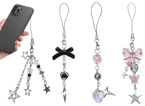 NHQZ 4 Piezas Cadenas De Moda Para Teléfonos Móviles,Cadenas Para Teléfonos Móviles Simples Y Versátiles,Cadenas De Cuentas Con Dijes Para Teléfonos Móviles,Decoraciones Para Cajas De Auriculares