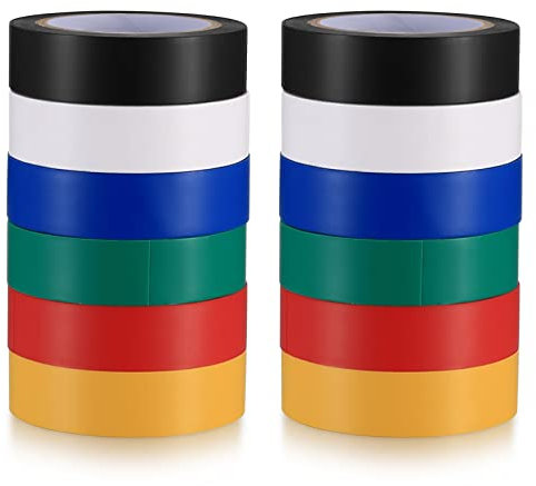 WangChaoJiu 12 confezioni di nastri isolanti in PVC, per elettricisti, 19 mm x 20 m, nastro isolante impermeabile multicolore, per isolare e riparare fili, elevata flessibilità e forza adesiva