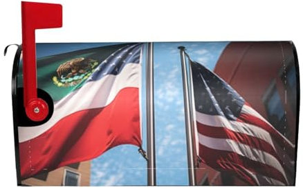Mexican American Flag Print Unique Magnetic Mailbox Covers,Spring Outdoor Decor, For Any Occasion