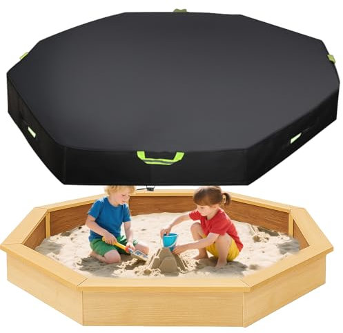 Lyreh Octagon Sandbox Cover, 420D Oxford Cloth Windproof Sand Box Pit Cover Waterproof Outdoor Sandpit Lid Protection for Kids Pool Protect Sand and Toys, 84x78x9 Inch
