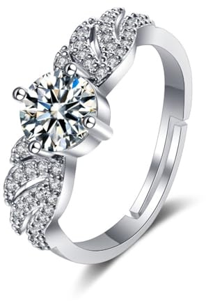 Tolldek 18K 750 Weißgold Diamantring, Labor Erstellt Diamant Engel Flügel Trauringe, Au750 Gold Ring Echt Goldschmuck, 57 (18.1)