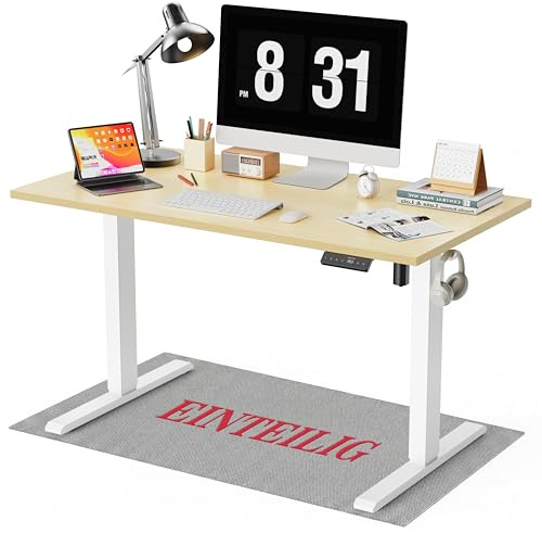 WALKINGDESK Höhenverstellbarer Schreibtisch 120 x 60 cm, Eiche | Elektrischer Stehschreibtisch mit Einteiliger Tischplatte, 4 Speicherpositionen, Computertisch 2 Haken für Homeoffice