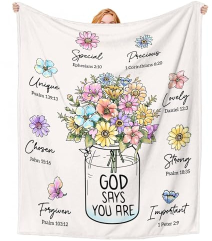 Christian Gifts for Belief Women Engraved Blanket - 50 * 60in, Religious Baptism with Praying Words, Praise and Worship Inspiration Presents for Women Men Girl Friend
