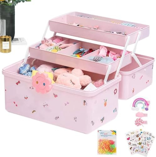 Vgvgaj Boîte de rangement pour cheveux pour filles - 3 couches - Accessoires de cheveux - Organiseur avec barrette à cheveux - Corde de tête - Étanche - Pour bracelets, colliers