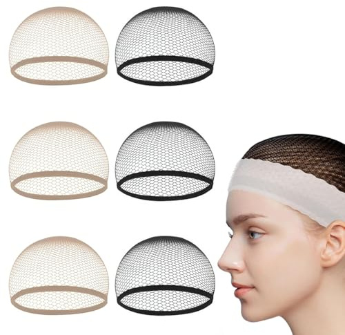 6 Pezzi Retina per Capelli Calotte Parrucche Cappuccio Parrucca Retina per Parrucca Tappi Parrucca Calotte per Parrucche di Nylon per Parrucche per Uomo e Donna(Nero Beige)