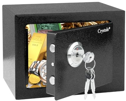 Crystals 4.6L Heavy Duty Steel Security Safe Box with Key Lock – Home & Office Safe for Cash, Jewellery, and Documents
