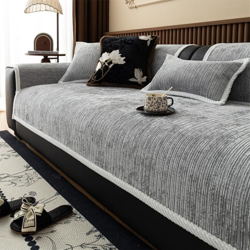 LINGKY Sofa Cover 1 2 3 4 Seater Non Slip Sofa Slipcovers Washable Chenille Textured Sofa Cushion Covers Sectional Couch Covers Sofa Protectors from Pets/Kids/Dogs (Grey,90x180cm)