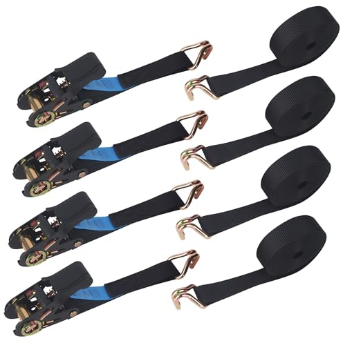 4 Stück Spanngurte mit Ratsche und Haken,Zurrgurt,6m x 25mm, Ratschengurte mit Haken, Spanngurte Set, Zurrgurt mit Hakens Geeignet Zum Sichern Von Ladungen Auf Autos, Anhängern und Fahrrädern,Schwarz