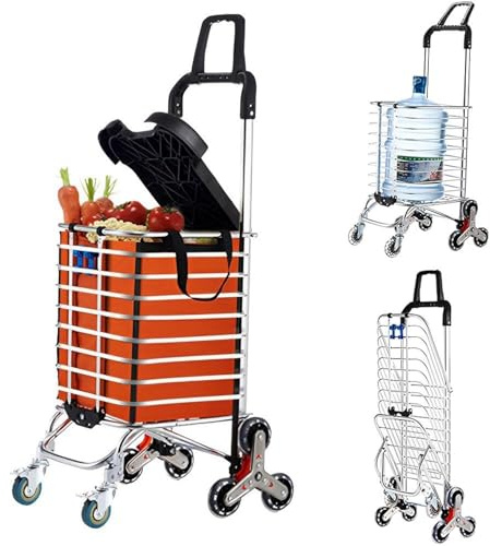 8-Wheel Foldable Stair Climbing Trolley, 360° Rotating Handle, 51KG Load Capacity, Multipurpose Shopping Cart with Cover, Heavy Duty Push Dolly for Easy Transport.