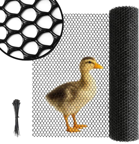 msymsyu 6Mx40CM Gartenzaun Netz, Schwarz Hühnerdraht mit 30 Stk Kabelbinder | Kunststoffgitter Kaninchendraht, Zuschneidbar Volierendraht, Katzenzaun für Einzäunung, Abgrenzung Hühnerstall, Gartenschutz
