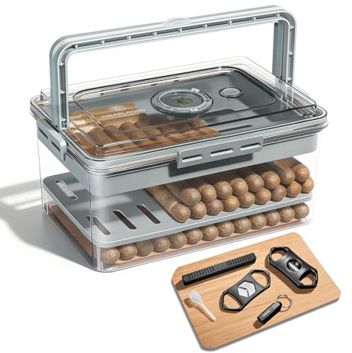 Humidor à cigares, boîte à cigares portable grande capacité avec hygromètre, humidificateur et coupe-cigare, ensemble de 3 pièces, étui de voyage portable, cadeaux pour hommes amateurs de cigares